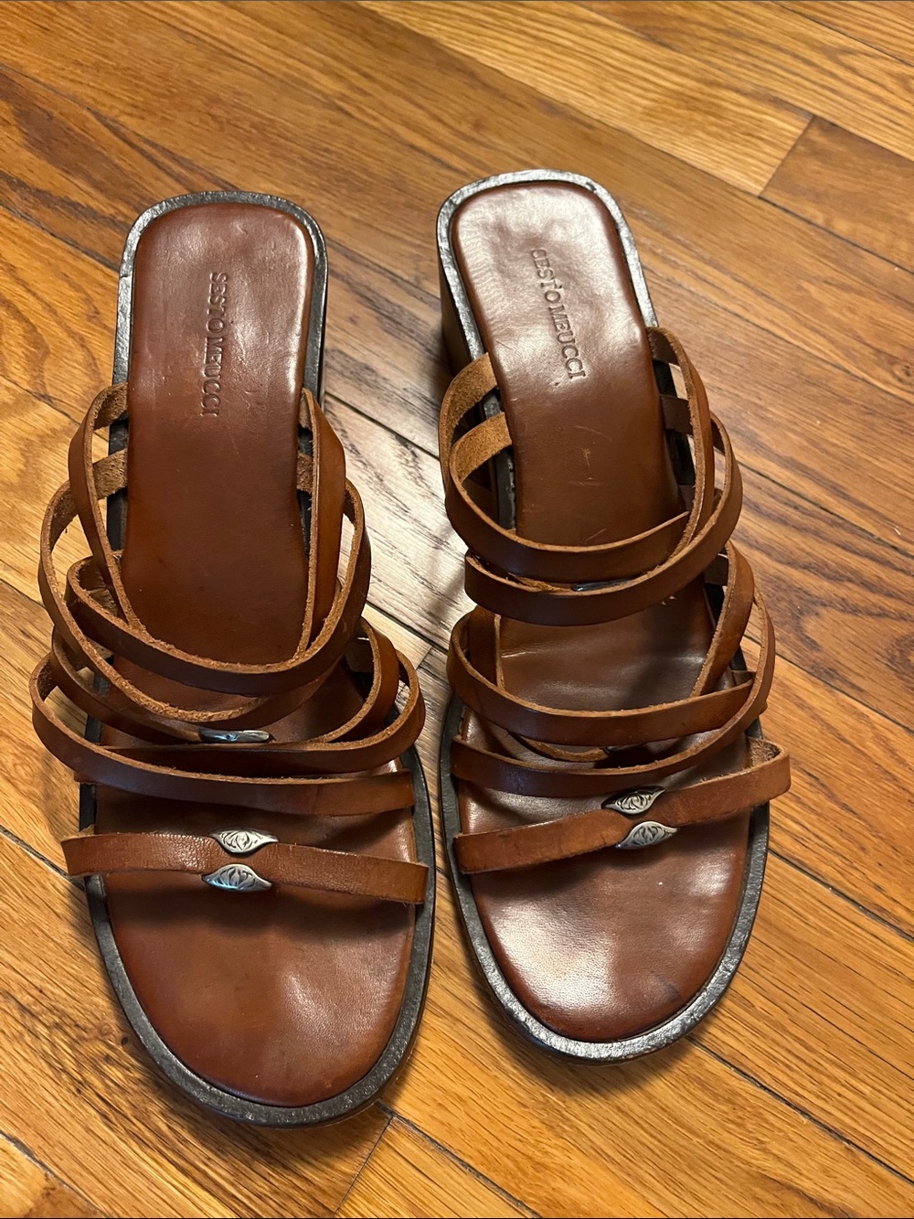 Leather Strappy Slide Sandals from Sesto Meucci Italian made, fits 9 USA woman